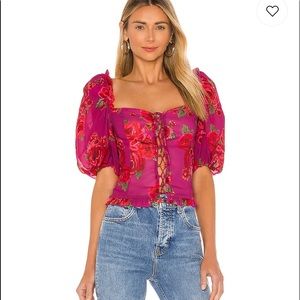 LPA Revolve Red Floral Blouse